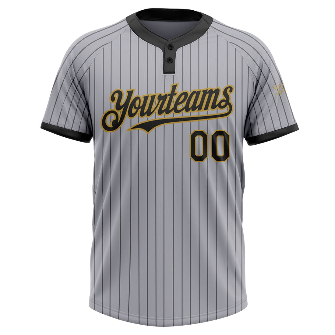 Custom Gray Black Pinstripe Old Gold Two-Button Unisex Softball Jersey