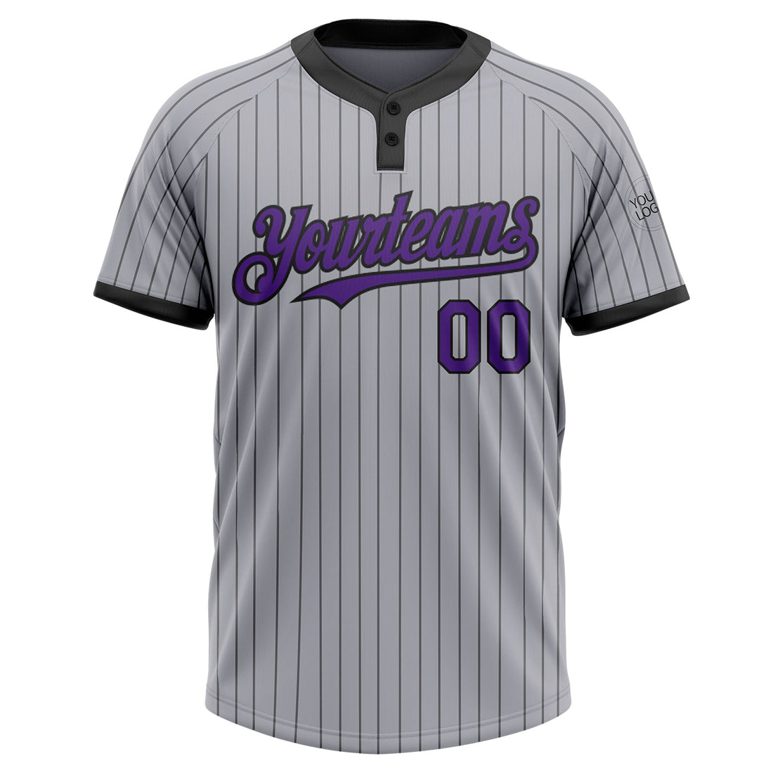 Custom Gray Black Pinstripe Purple Two-Button Unisex Softball Jersey