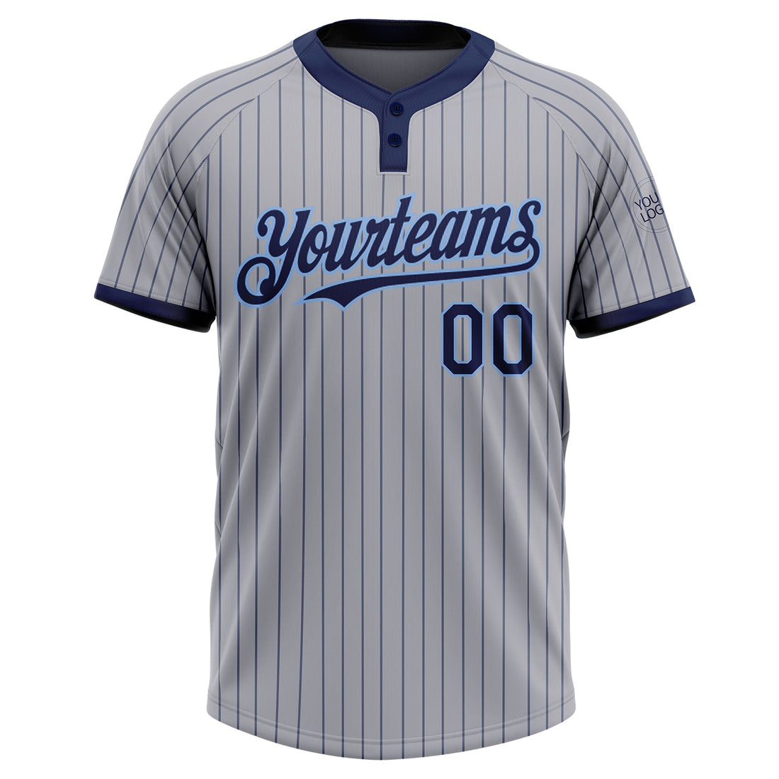 Custom Gray Navy Pinstripe Light Blue Two-Button Unisex Softball Jersey