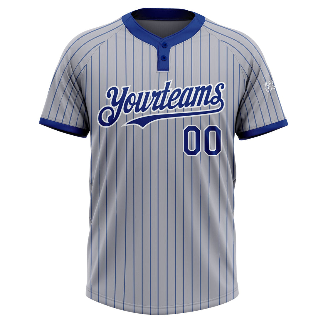 Custom Gray Royal Pinstripe White Two-Button Unisex Softball Jersey