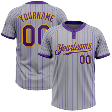 Custom Gray Purple Pinstripe Gold Two-Button Unisex Softball Jersey