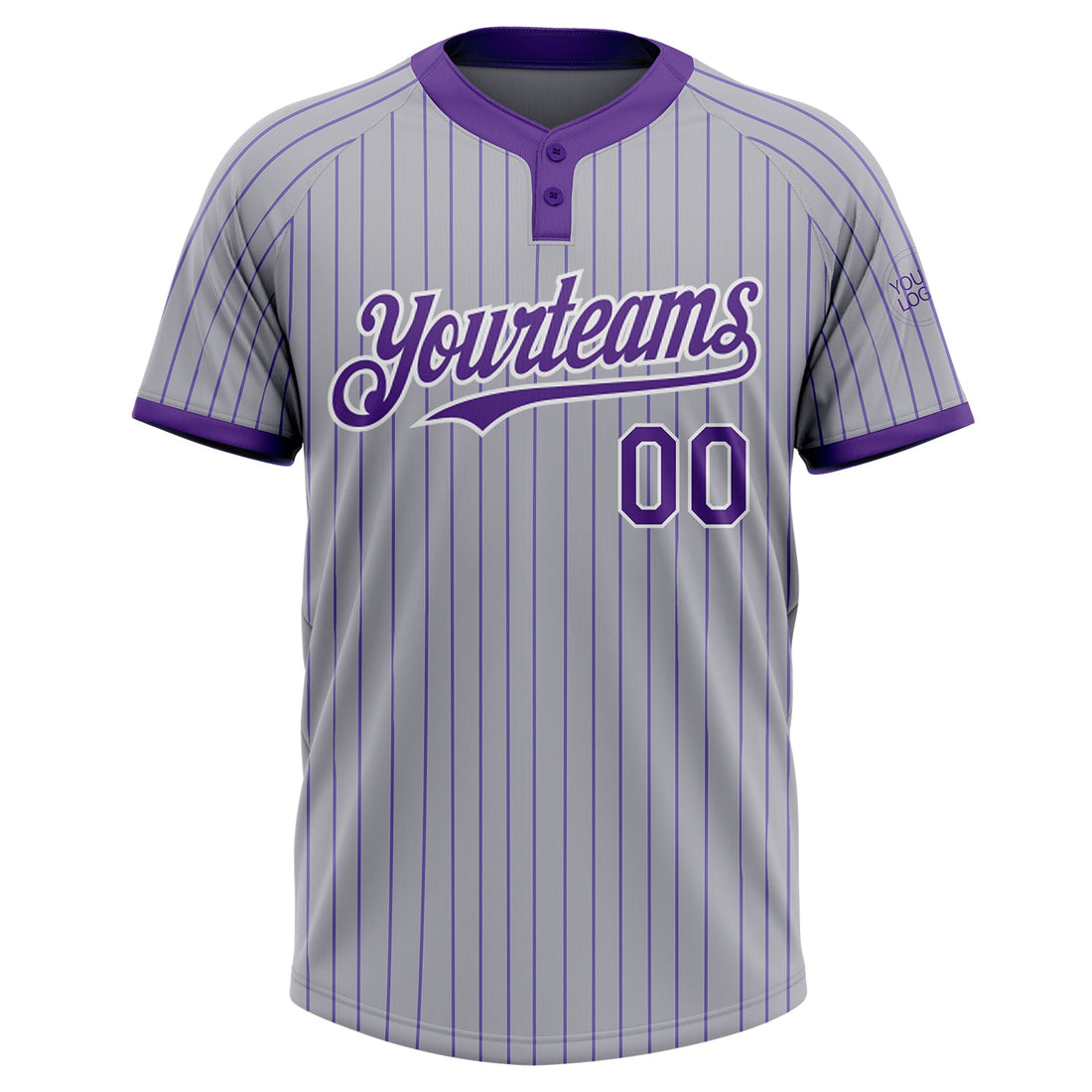 Custom Gray Purple Pinstripe White Two-Button Unisex Softball Jersey