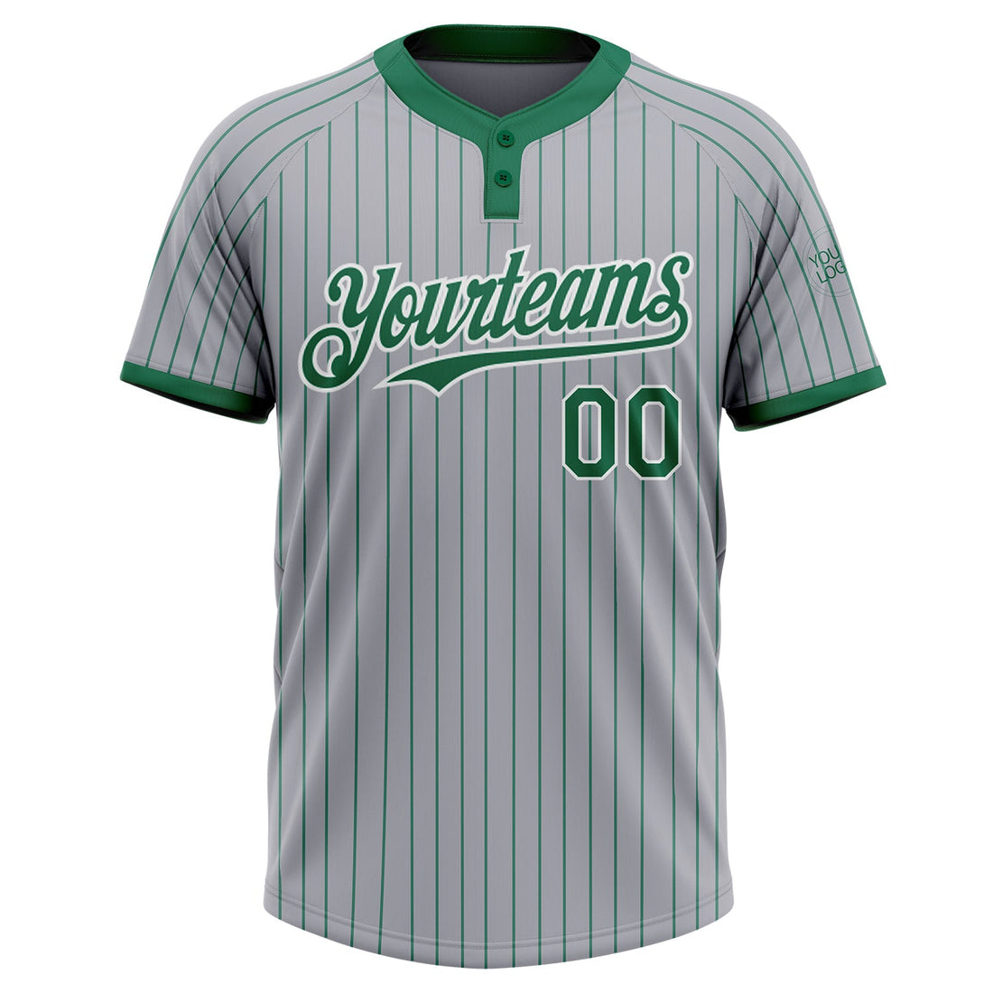 Custom Gray Kelly Green Pinstripe White Two-Button Unisex Softball Jersey