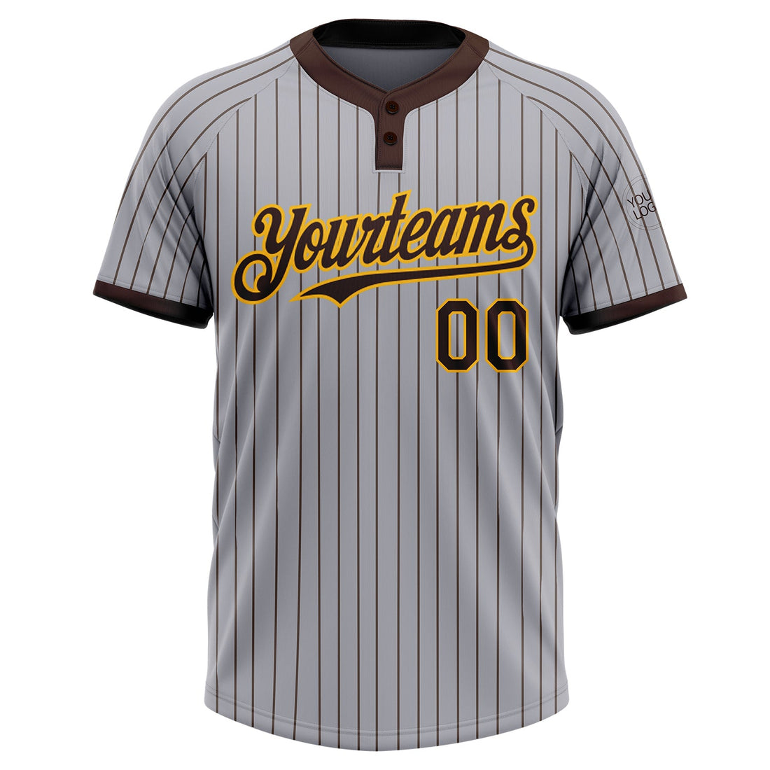 Custom Gray Brown Pinstripe Gold Two-Button Unisex Softball Jersey