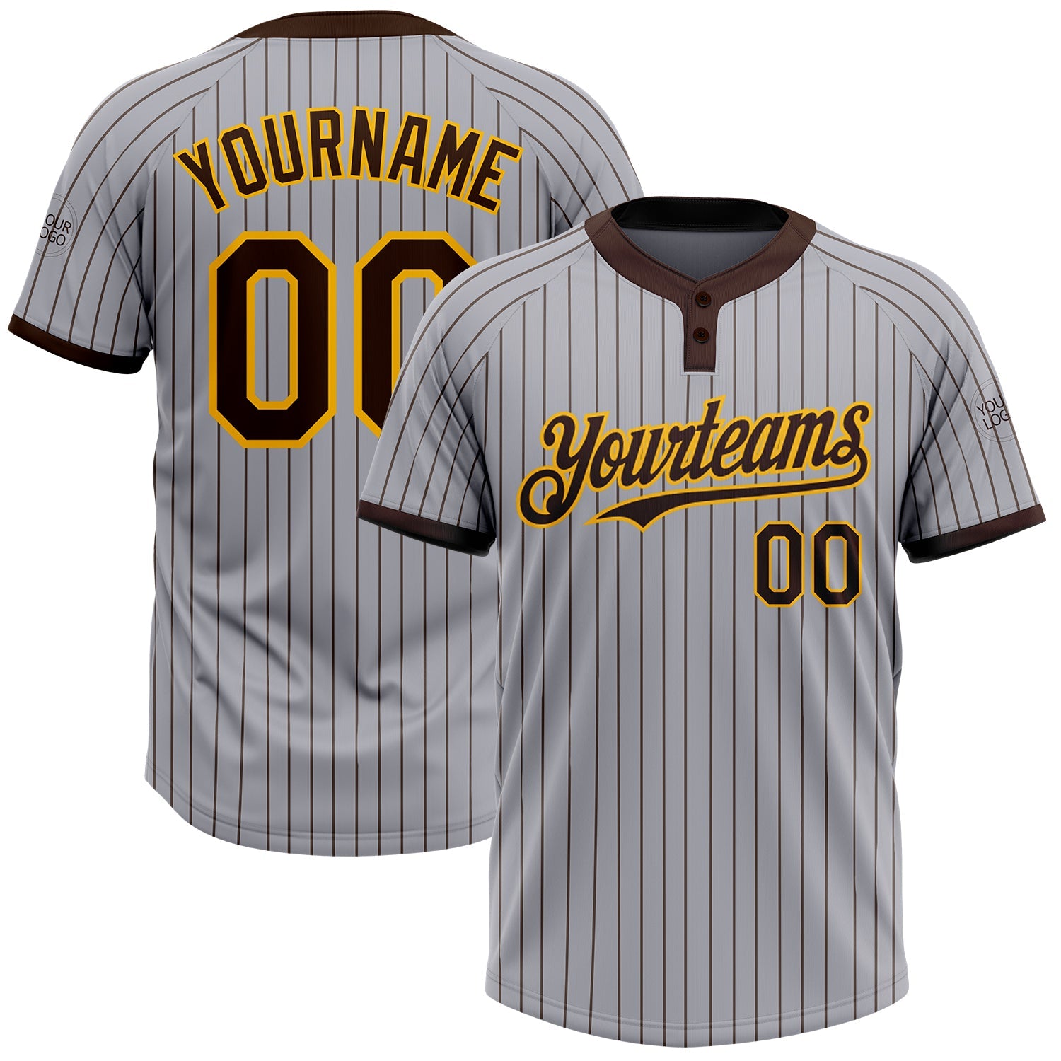 Custom Gray Brown Pinstripe Gold Two-Button Unisex Softball Jersey