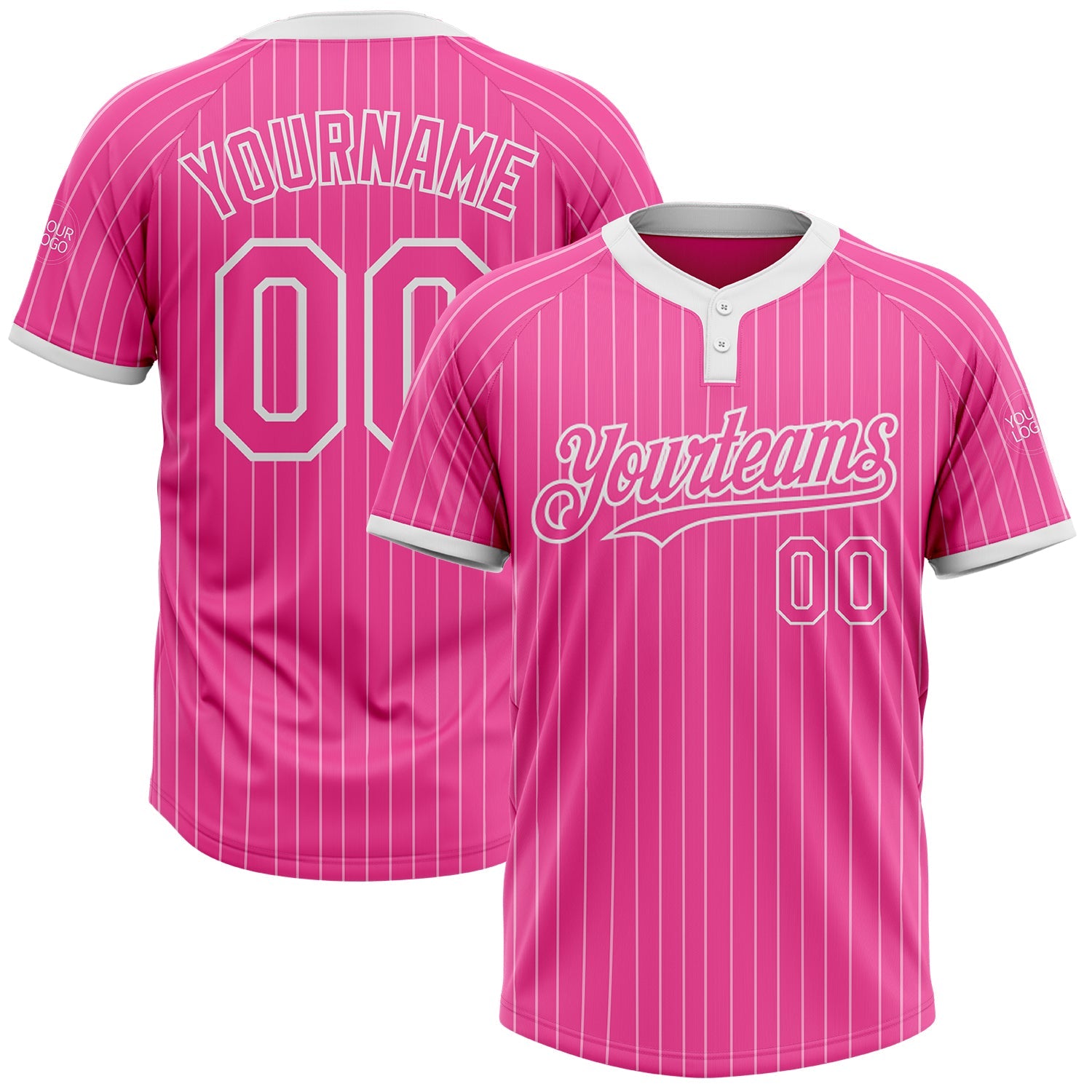 Custom Pink White Pinstripe White Two-Button Unisex Softball Jersey