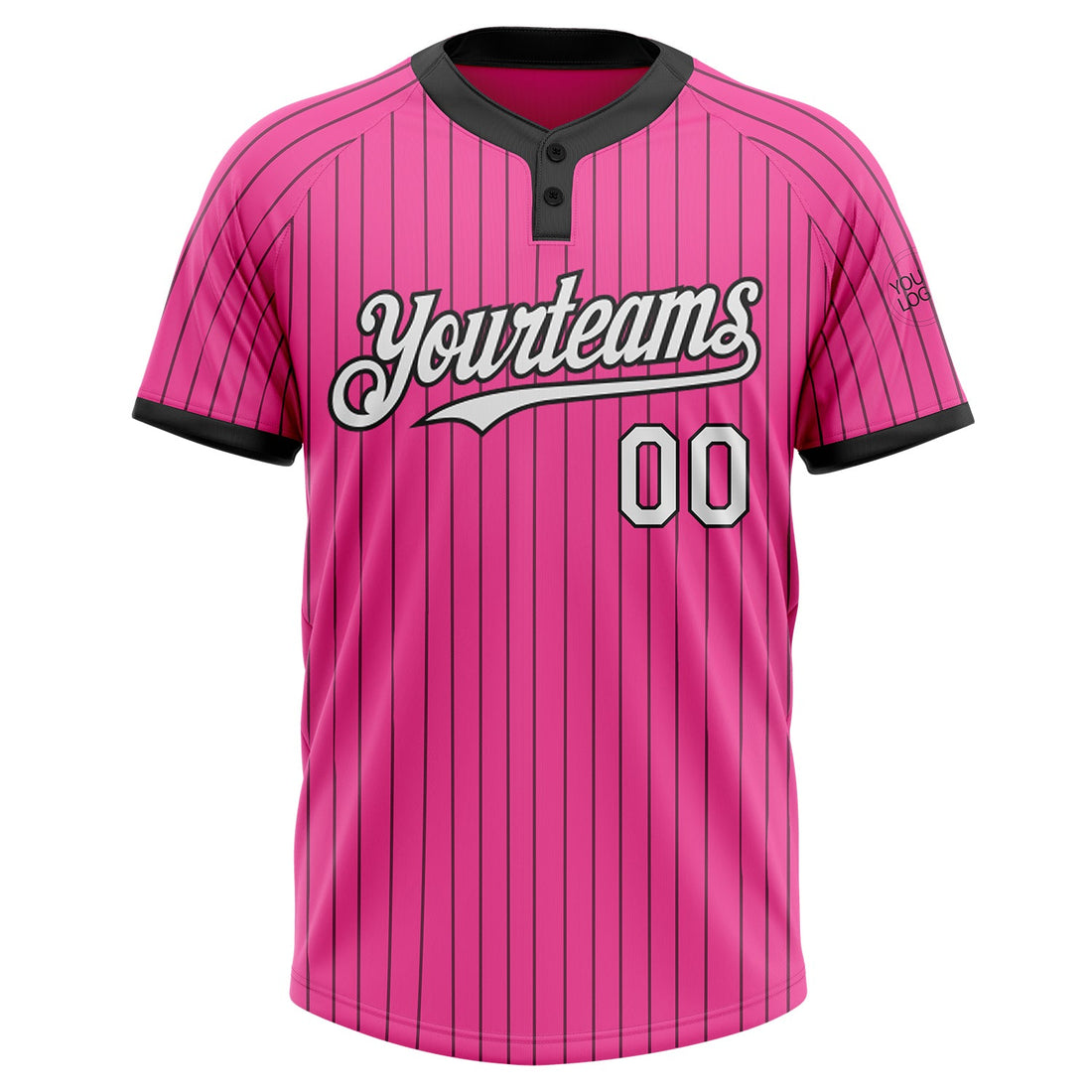 Custom Pink Black Pinstripe White Two-Button Unisex Softball Jersey