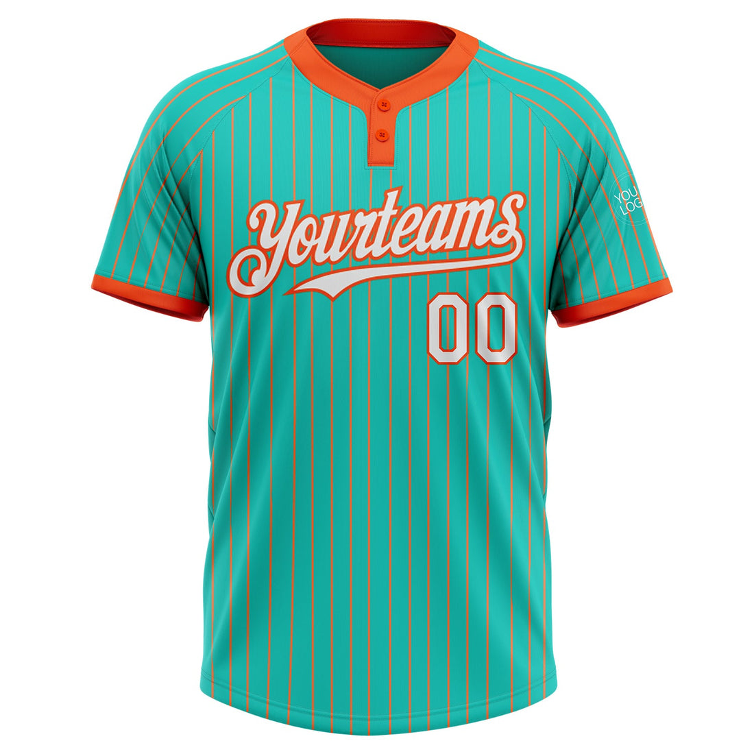 Custom Aqua Orange Pinstripe White Two-Button Unisex Softball Jersey