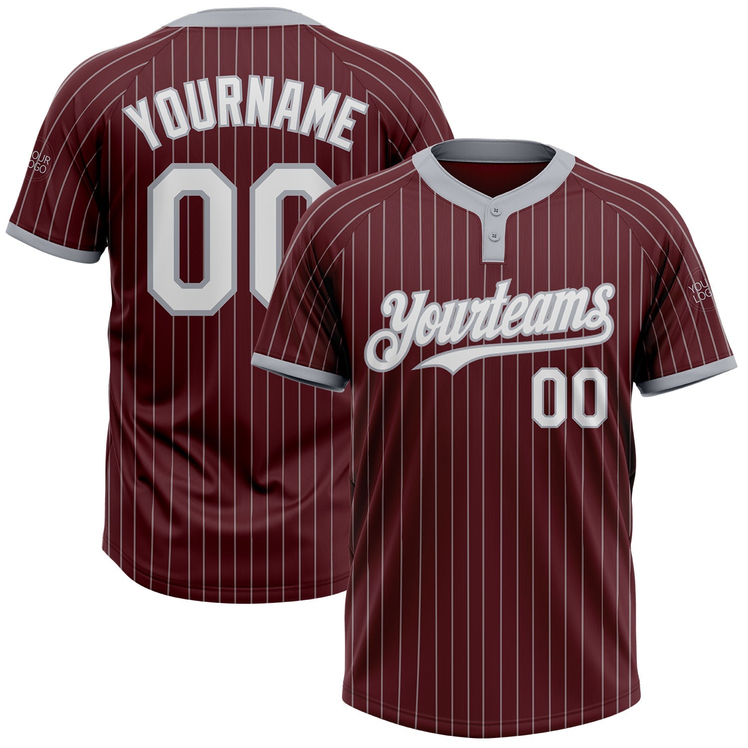 Custom Burgundy Gray Pinstripe White Two-Button Unisex Softball Jersey