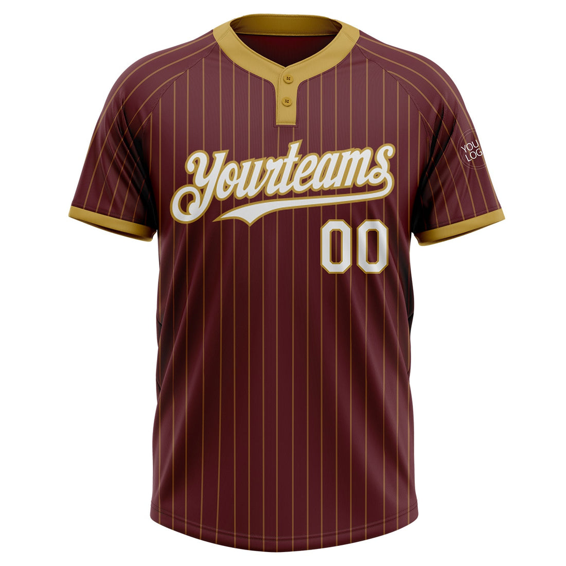 Custom Burgundy Old Gold Pinstripe White Two-Button Unisex Softball Jersey