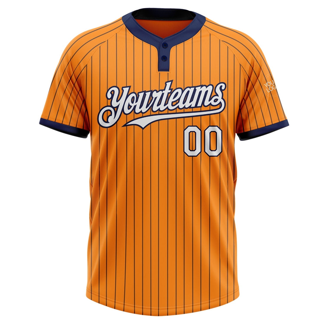 Custom Bay Orange Navy Pinstripe White Two-Button Unisex Softball Jersey