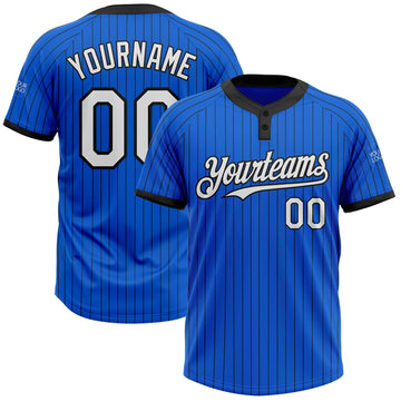 Custom Thunder Blue Black Pinstripe White Two-Button Unisex Softball Jersey