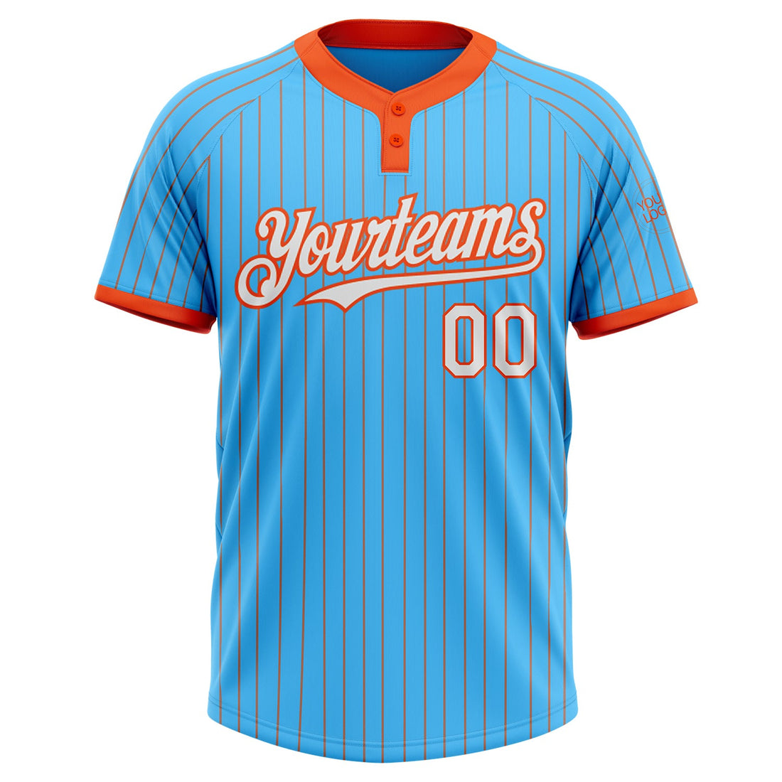 Custom Sky Blue Orange Pinstripe White Two-Button Unisex Softball Jersey