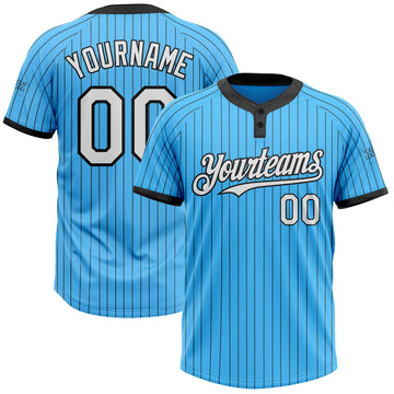 Custom Sky Blue Black Pinstripe White Two-Button Unisex Softball Jersey