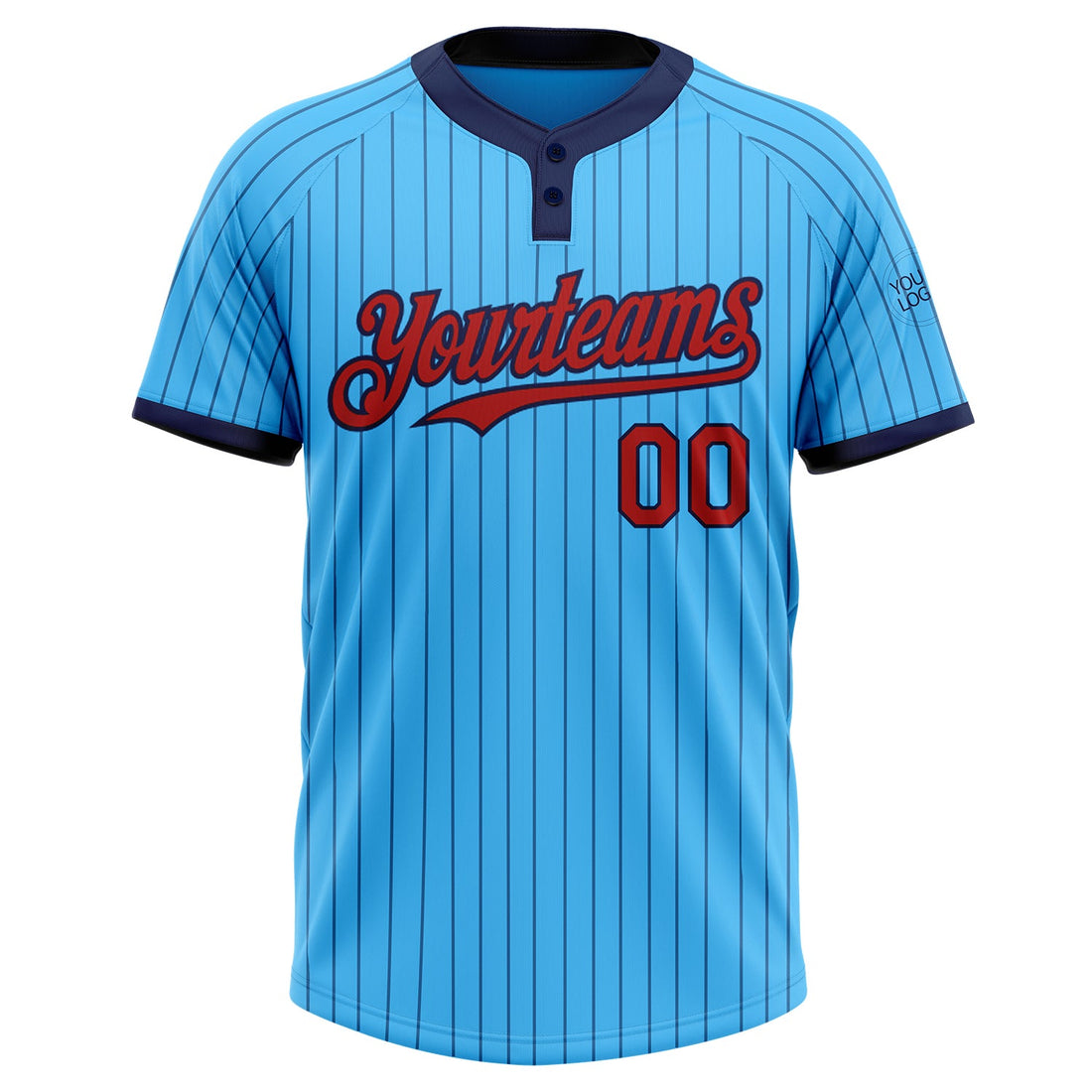 Custom Sky Blue Navy Pinstripe Red Two-Button Unisex Softball Jersey