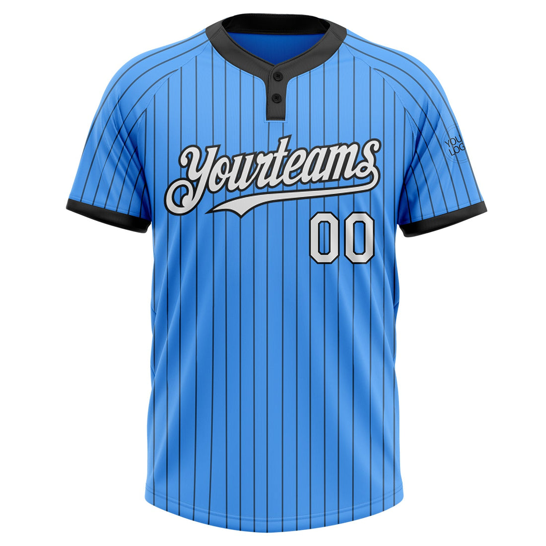 Custom Electric Blue Black Pinstripe White Two-Button Unisex Softball Jersey