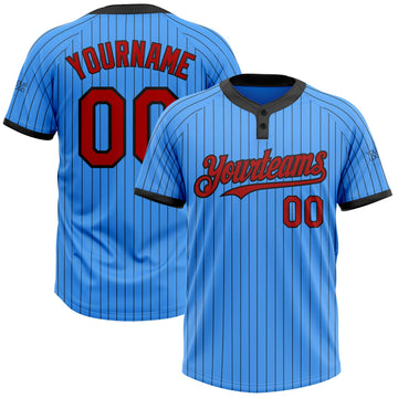 Custom Electric Blue Black Pinstripe Red Two-Button Unisex Softball Jersey