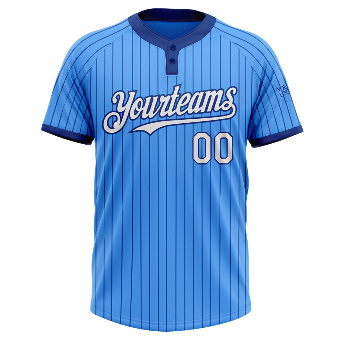 Custom Electric Blue Royal Pinstripe White Two-Button Unisex Softball Jersey