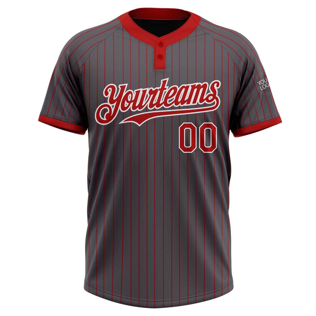 Custom Steel Gray Red Pinstripe White Two-Button Unisex Softball Jersey