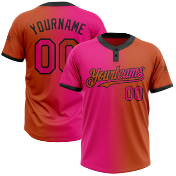 Custom Texas Orange Hot Pink-Black Gradient Fashion Two-Button Unisex Softball Jersey