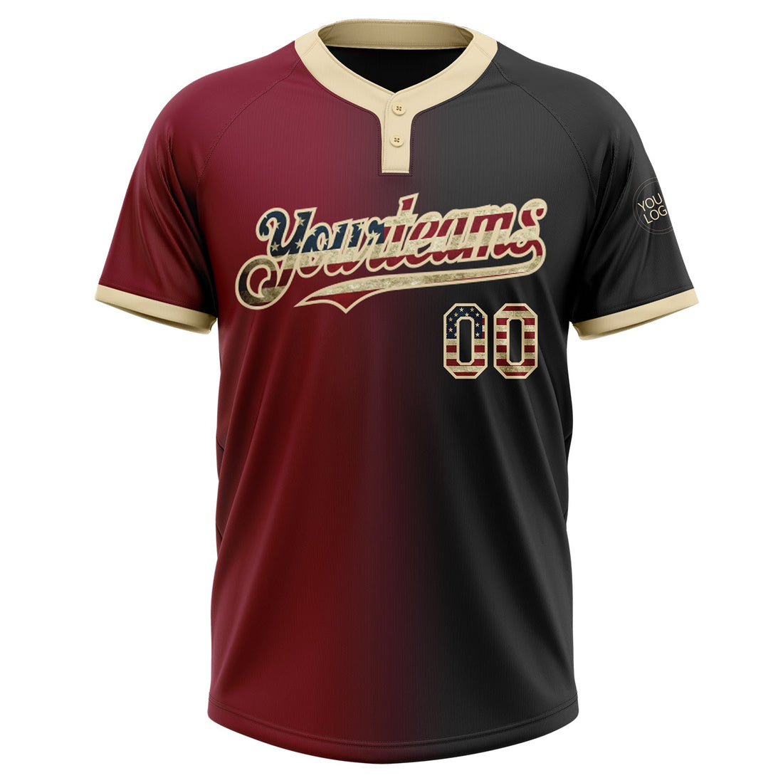 Custom Black Vintage USA Flag Crimson-City Cream Gradient Fashion Two-Button Unisex Softball Jersey