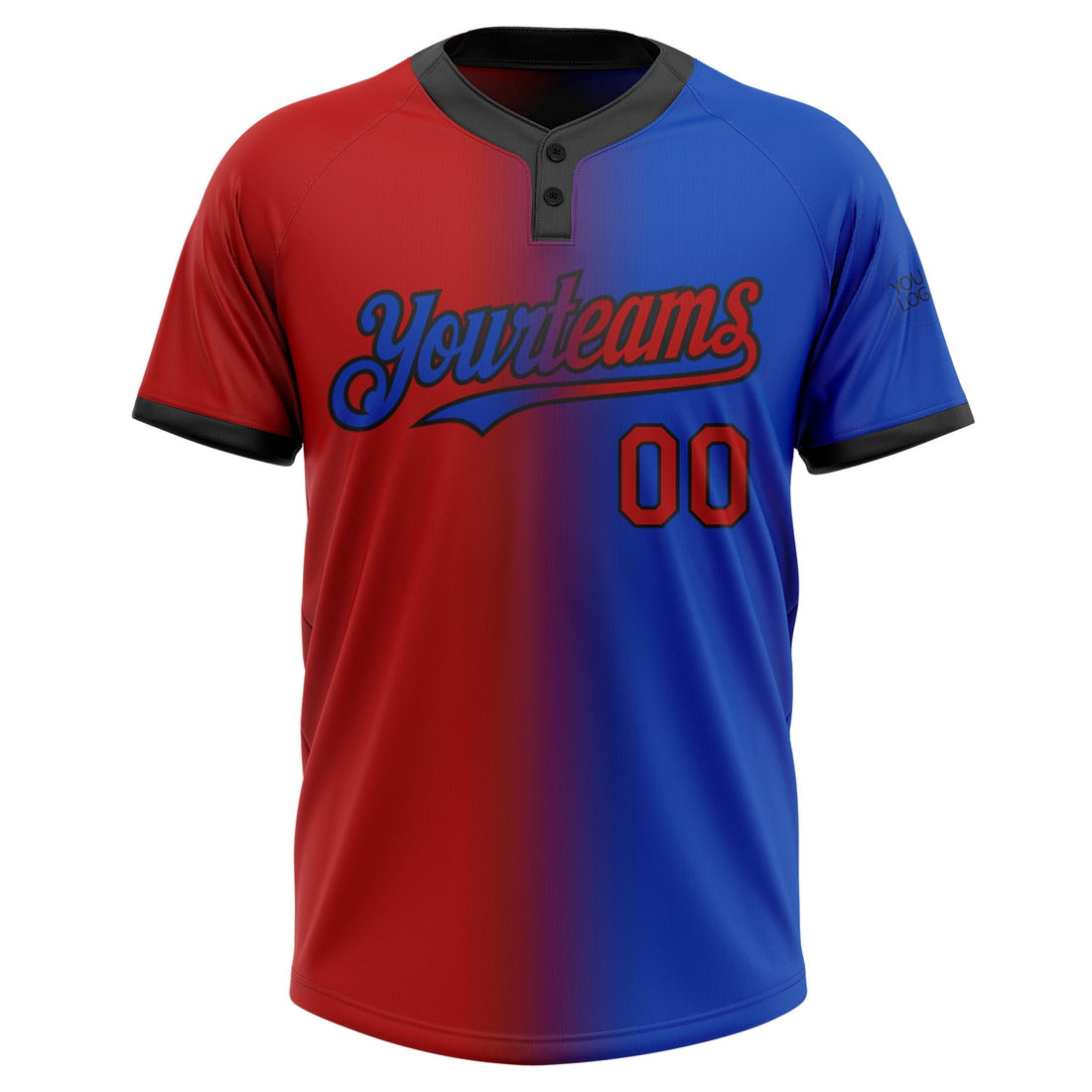 Custom Thunder Blue Red-Black Gradient Fashion Two-Button Unisex Softball Jersey