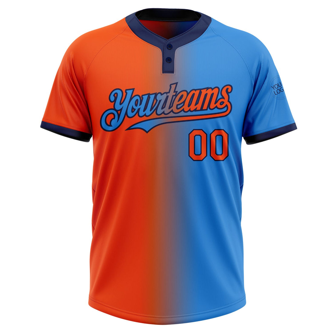 Custom Electric Blue Orange-Navy Gradient Fashion Two-Button Unisex Softball Jersey