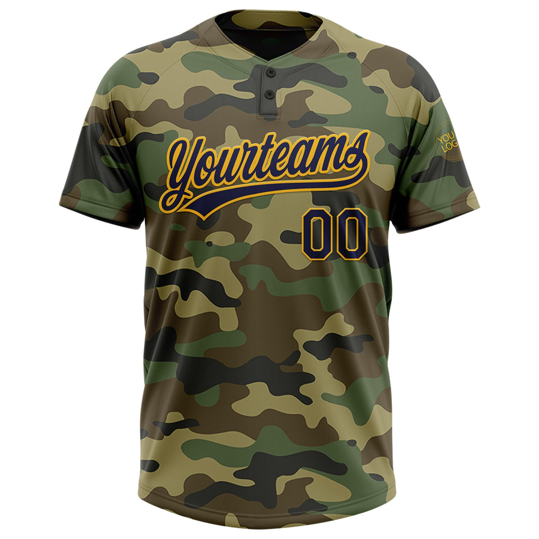 Custom Camo Navy-Gold Salute To Service Two-Button Unisex Softball Jersey