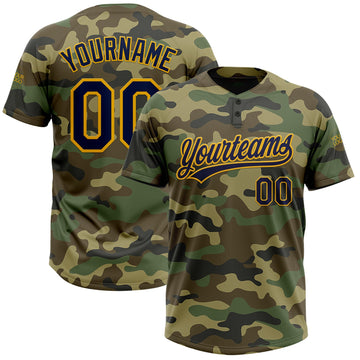 Custom Camo Navy-Gold Salute To Service Two-Button Unisex Softball Jersey