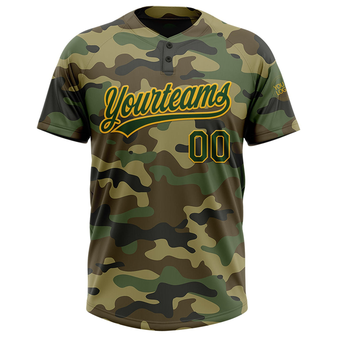 Custom Camo Green-Gold Salute To Service Two-Button Unisex Softball Jersey