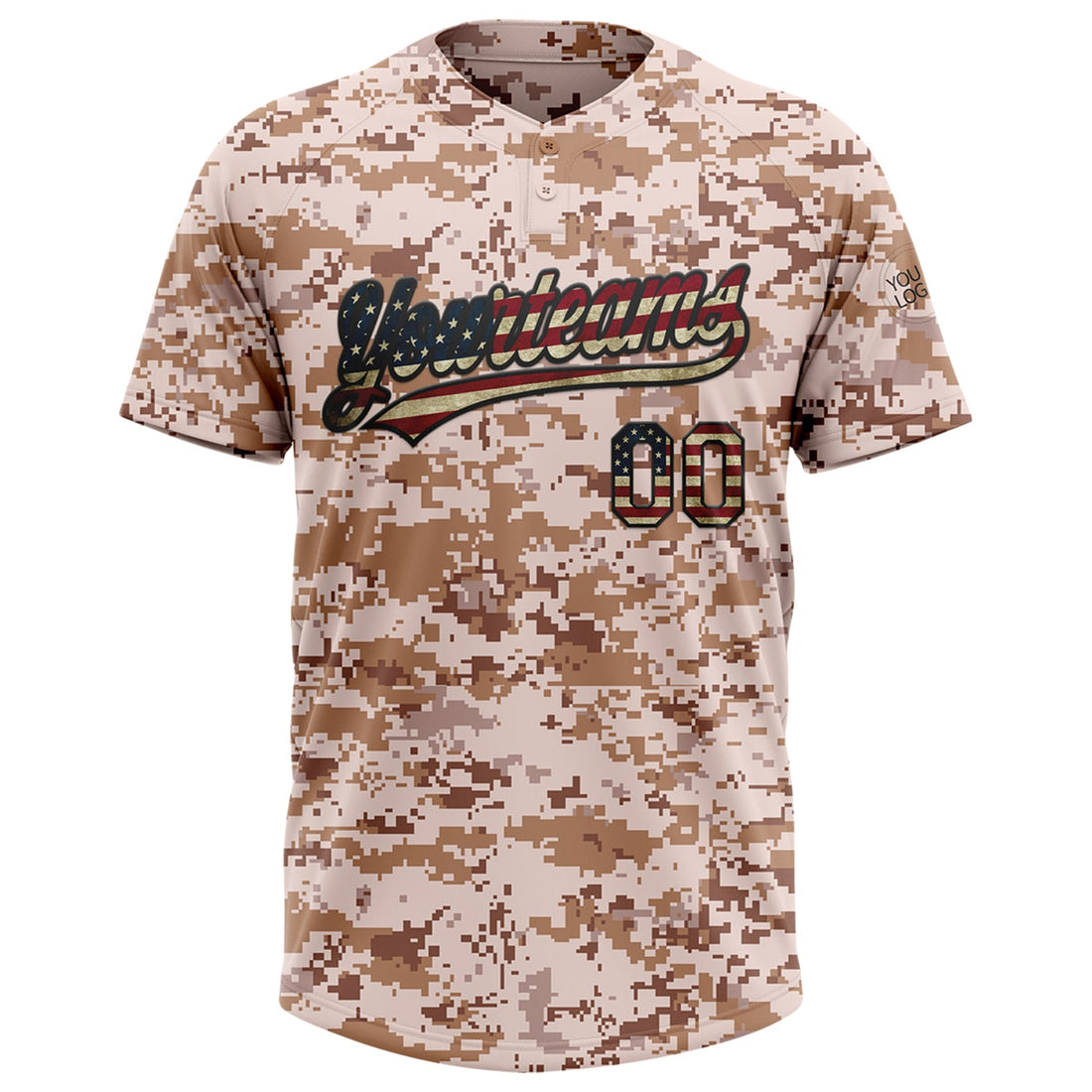 Custom Camo Vintage USA Flag-Black Salute To Service Two-Button Unisex Softball Jersey