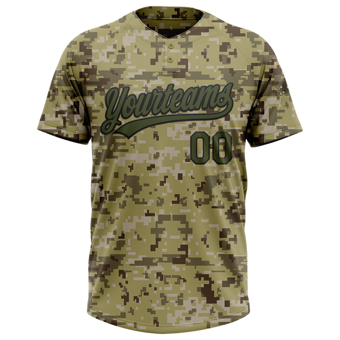 Custom Camo Olive-Black Salute To Service Two-Button Unisex Softball Jersey