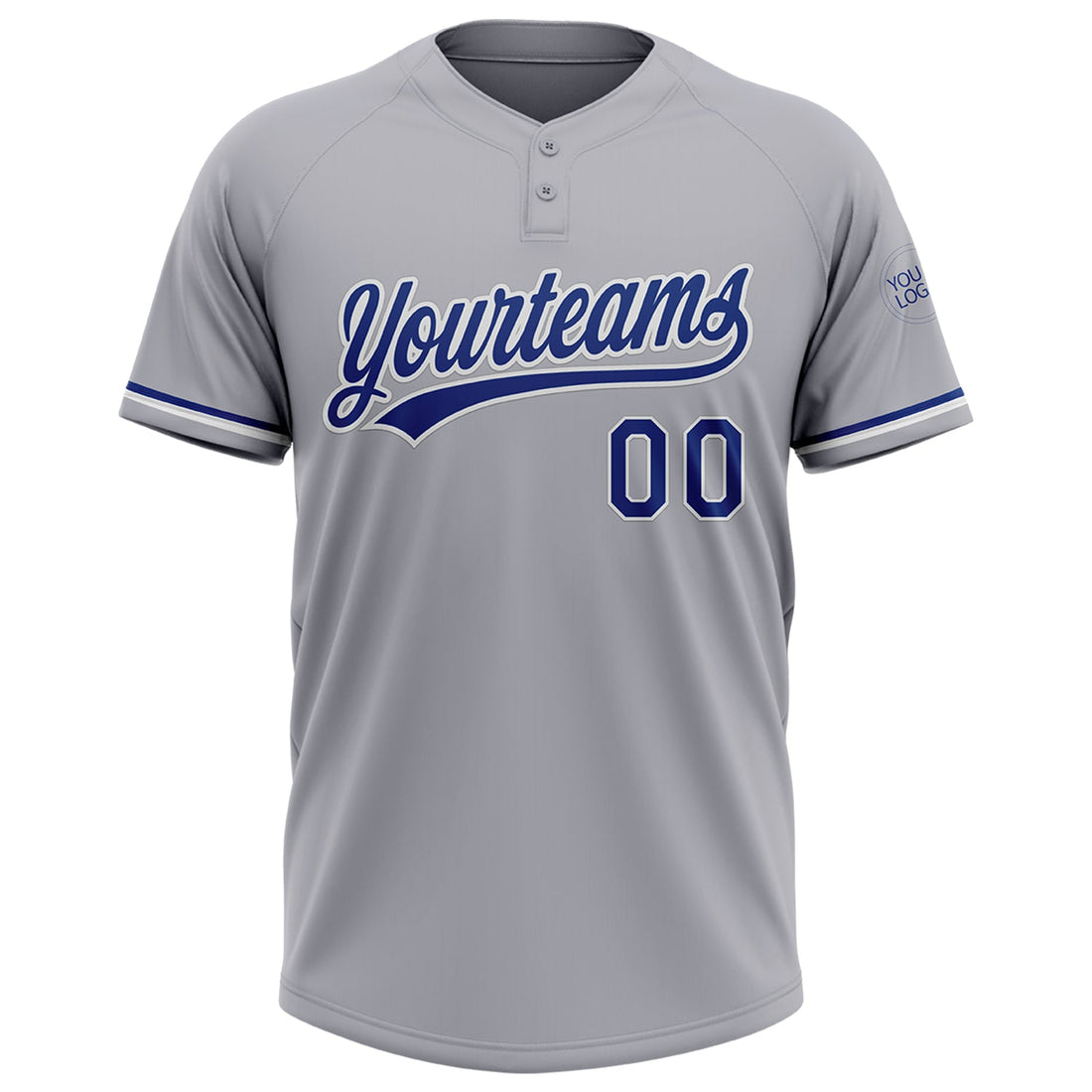 Custom Gray Royal-White Two-Button Unisex Softball Jersey