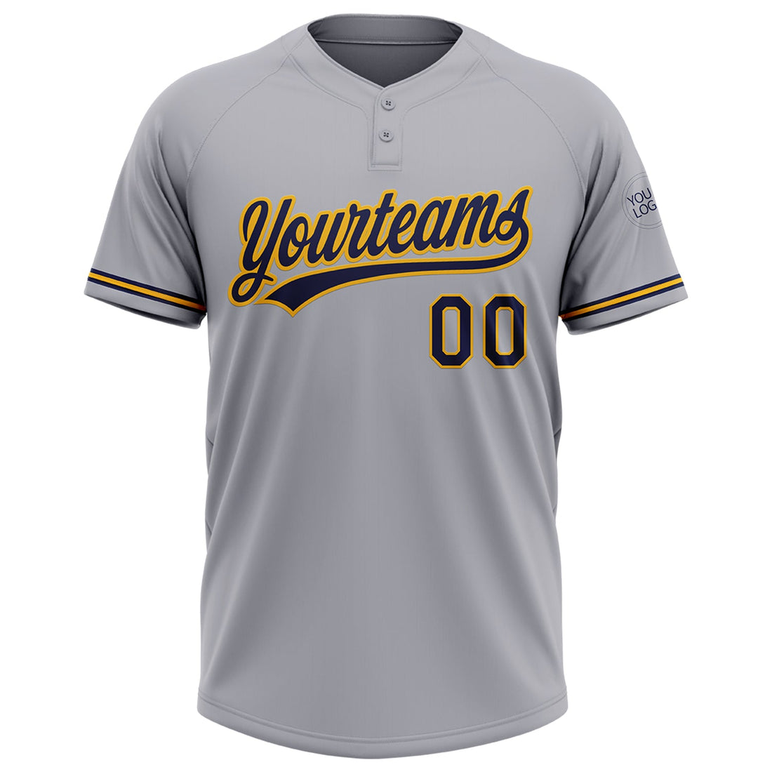 Custom Gray Navy-Gold Two-Button Unisex Softball Jersey