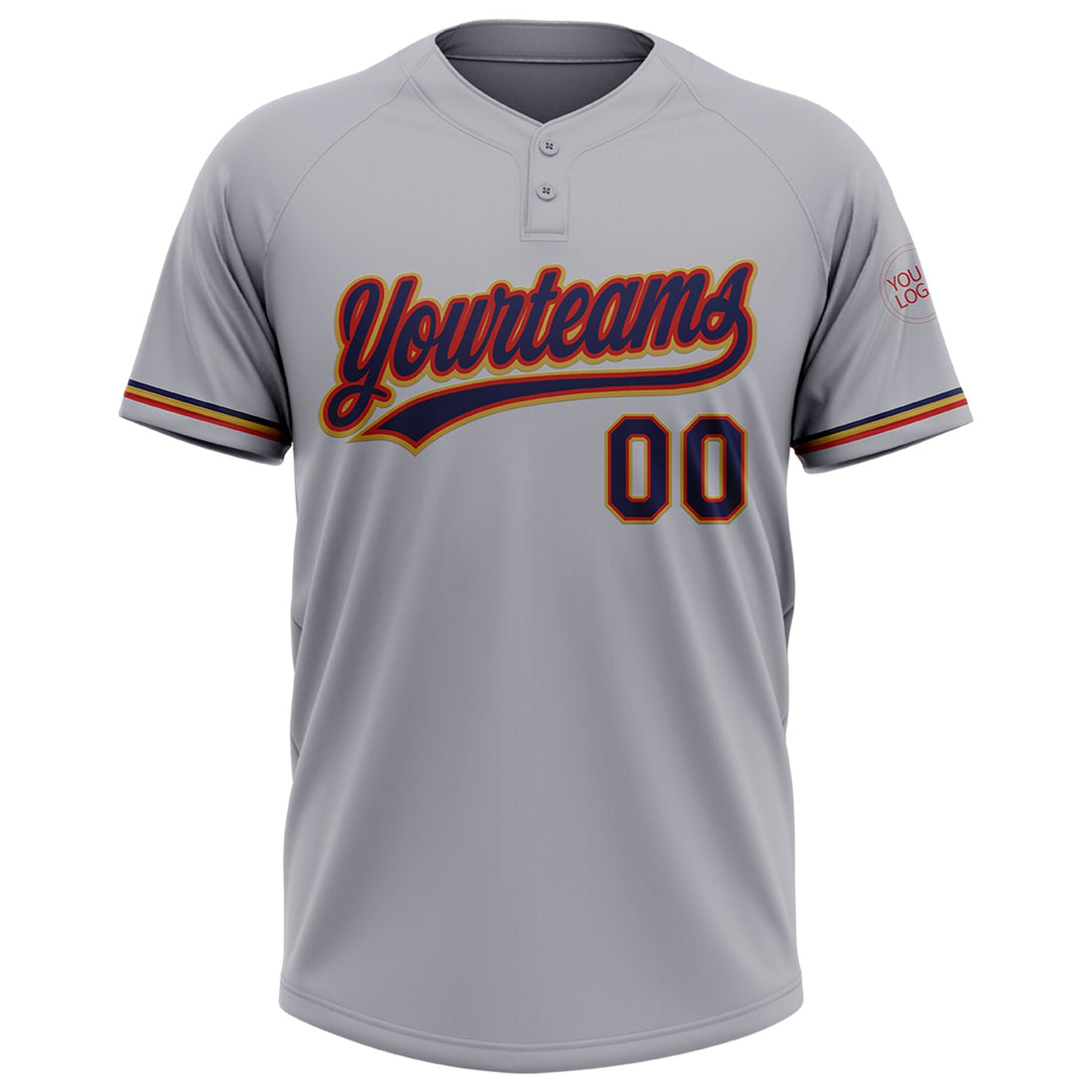 Custom Gray Navy Red-Old Gold Two-Button Unisex Softball Jersey