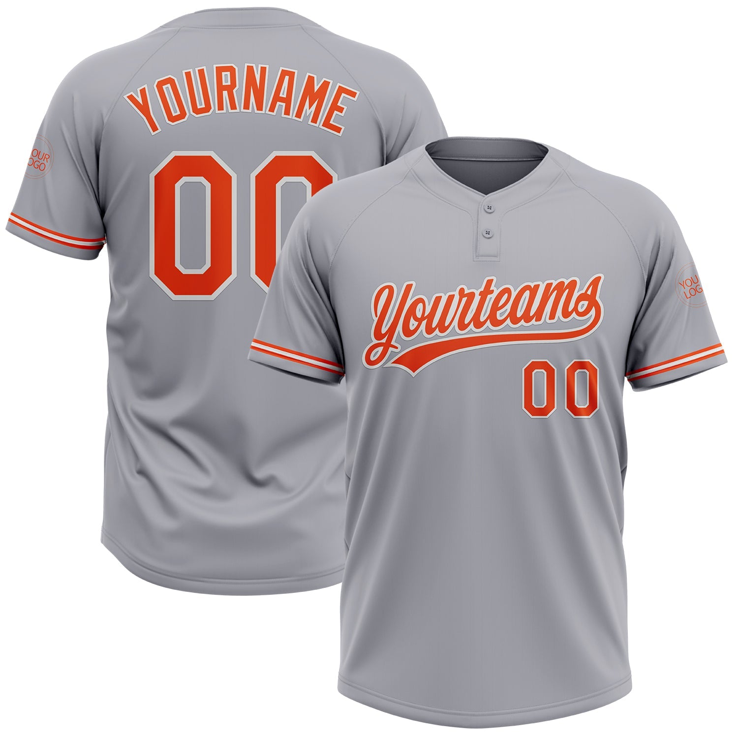 Custom Gray Orange-White Two-Button Unisex Softball Jersey