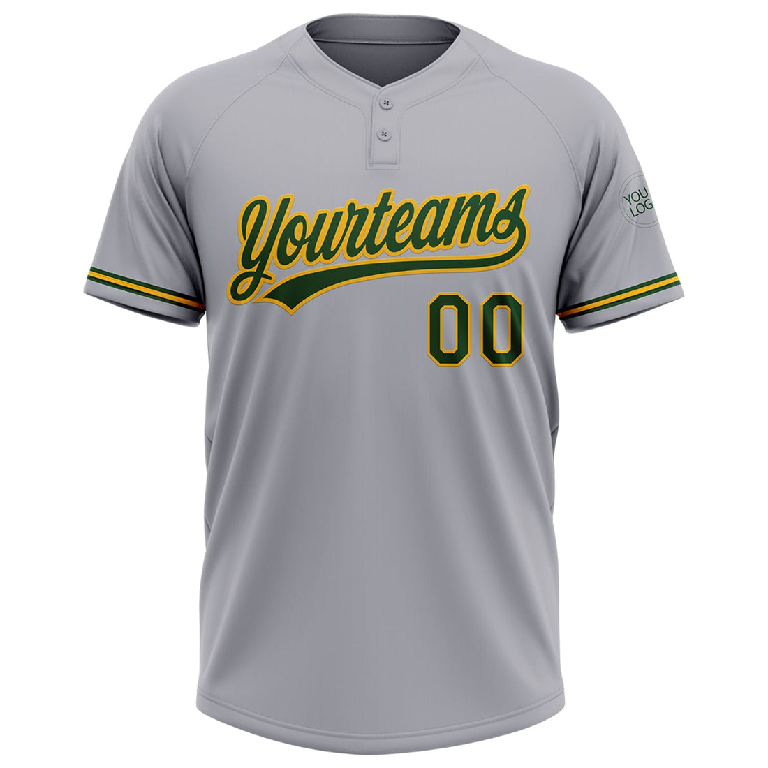 Custom Gray Green-Gold Two-Button Unisex Softball Jersey