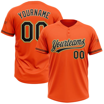 Custom Orange Black Cream-Old Gold Two-Button Unisex Softball Jersey