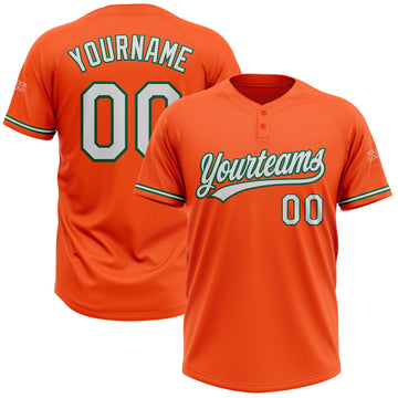 Custom Orange White-Kelly Green Two-Button Unisex Softball Jersey