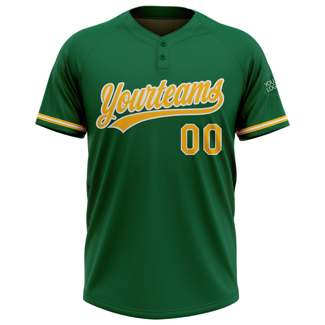 Custom Kelly Green Gold-White Two-Button Unisex Softball Jersey