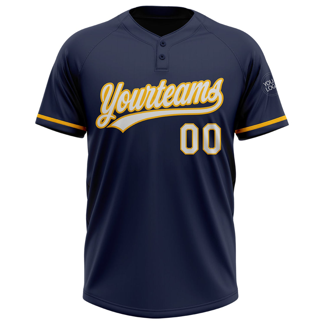 Custom Navy White-Gold Two-Button Unisex Softball Jersey