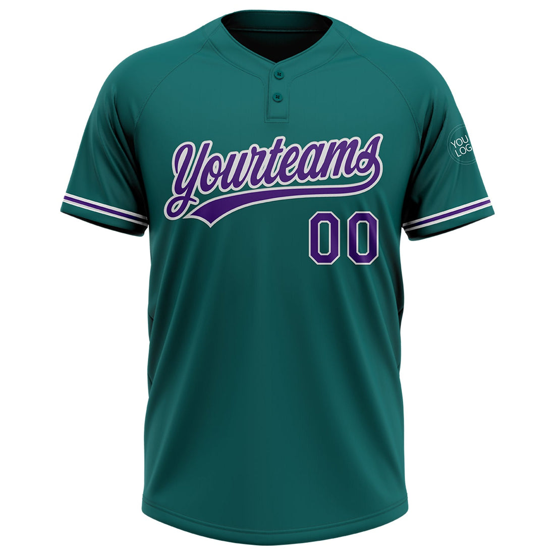 Custom Teal Purple-White Two-Button Unisex Softball Jersey