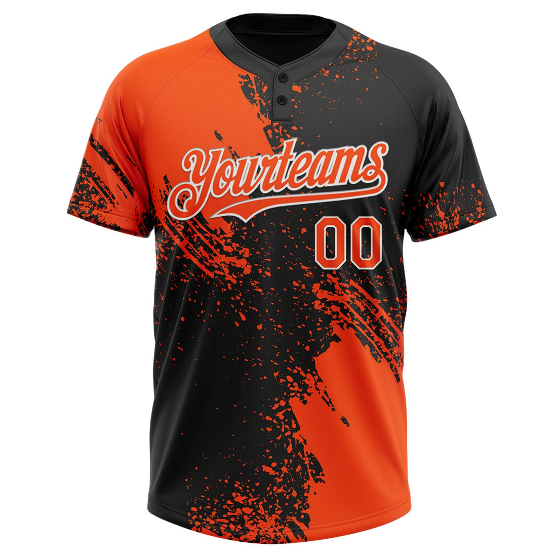 Custom Orange Black-White 3D Pattern Abstract Brush Stroke Two-Button Unisex Softball Jersey