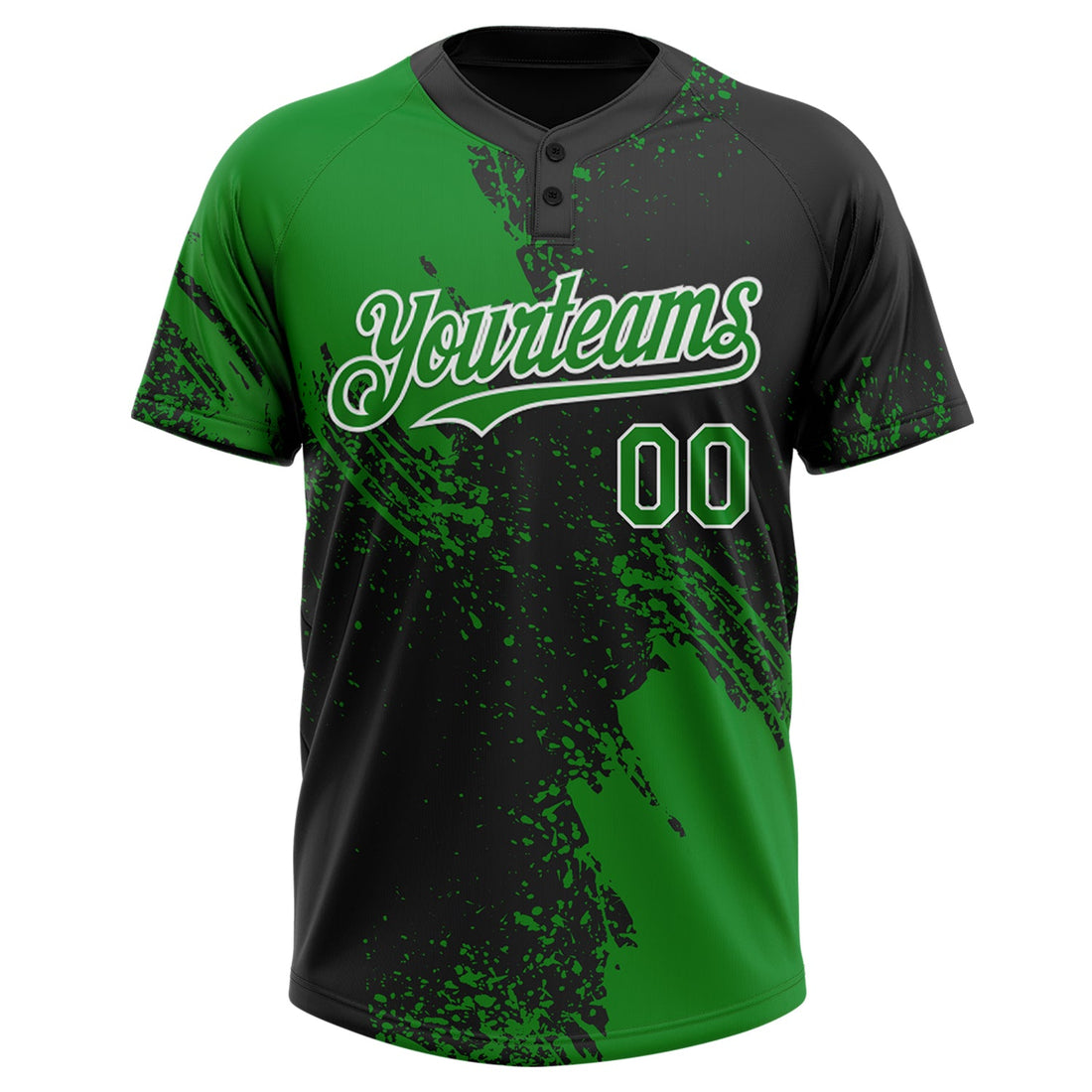 Custom Black Grass Green-White 3D Pattern Abstract Brush Stroke Two-Button Unisex Softball Jersey