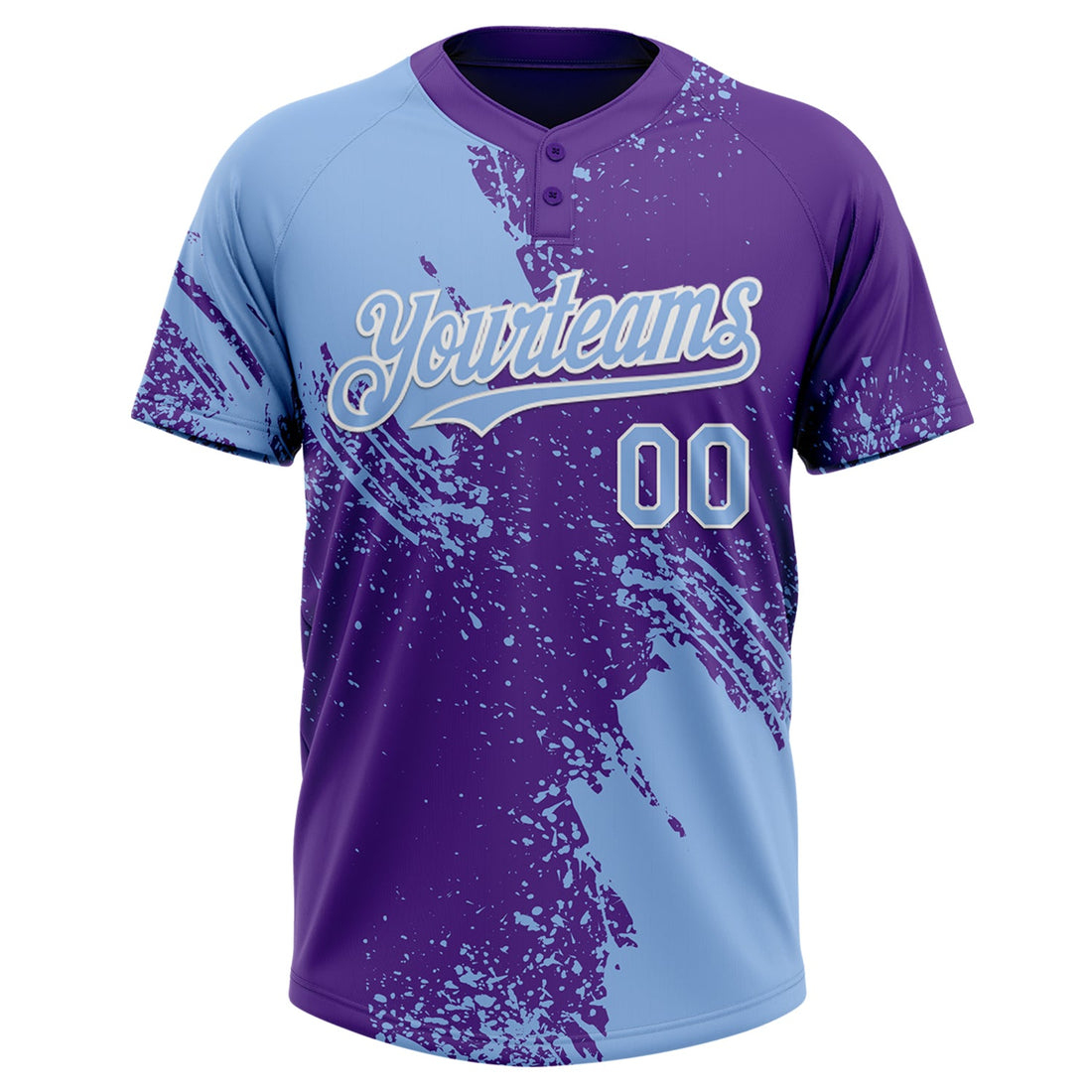 Custom Light Blue Purple-White 3D Pattern Abstract Brush Stroke Two-Button Unisex Softball Jersey