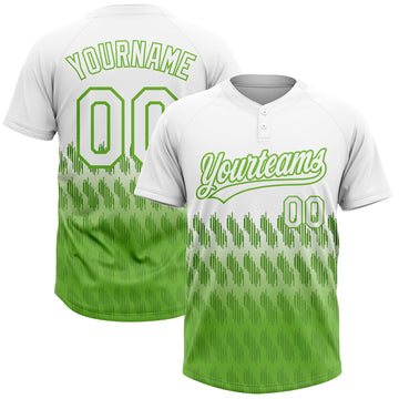 Custom White Neon Green 3D Pattern Lines Two-Button Unisex Softball Jersey