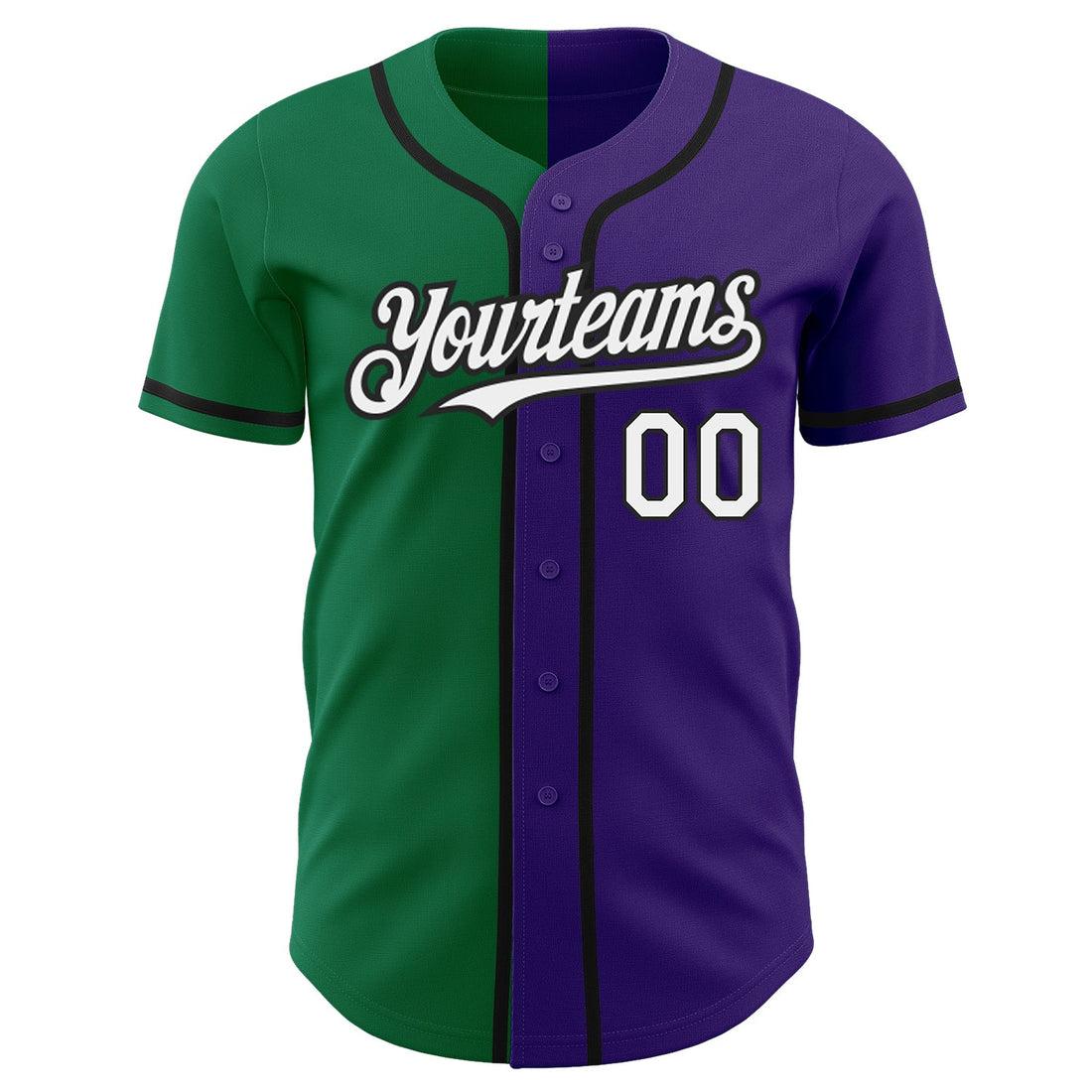 Custom Purple White Kelly Green-Black Authentic Split Fashion Baseball Jersey