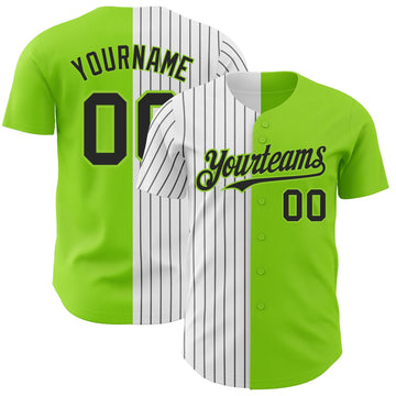 Custom Neon Green White-Black Pinstripe Authentic Split Fashion Baseball Jersey