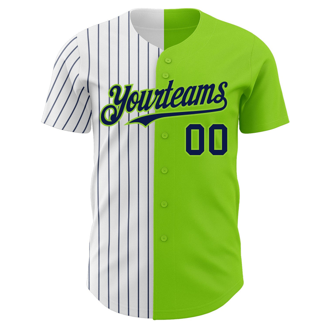 Custom Neon Green White-Navy Pinstripe Authentic Split Fashion Baseball Jersey