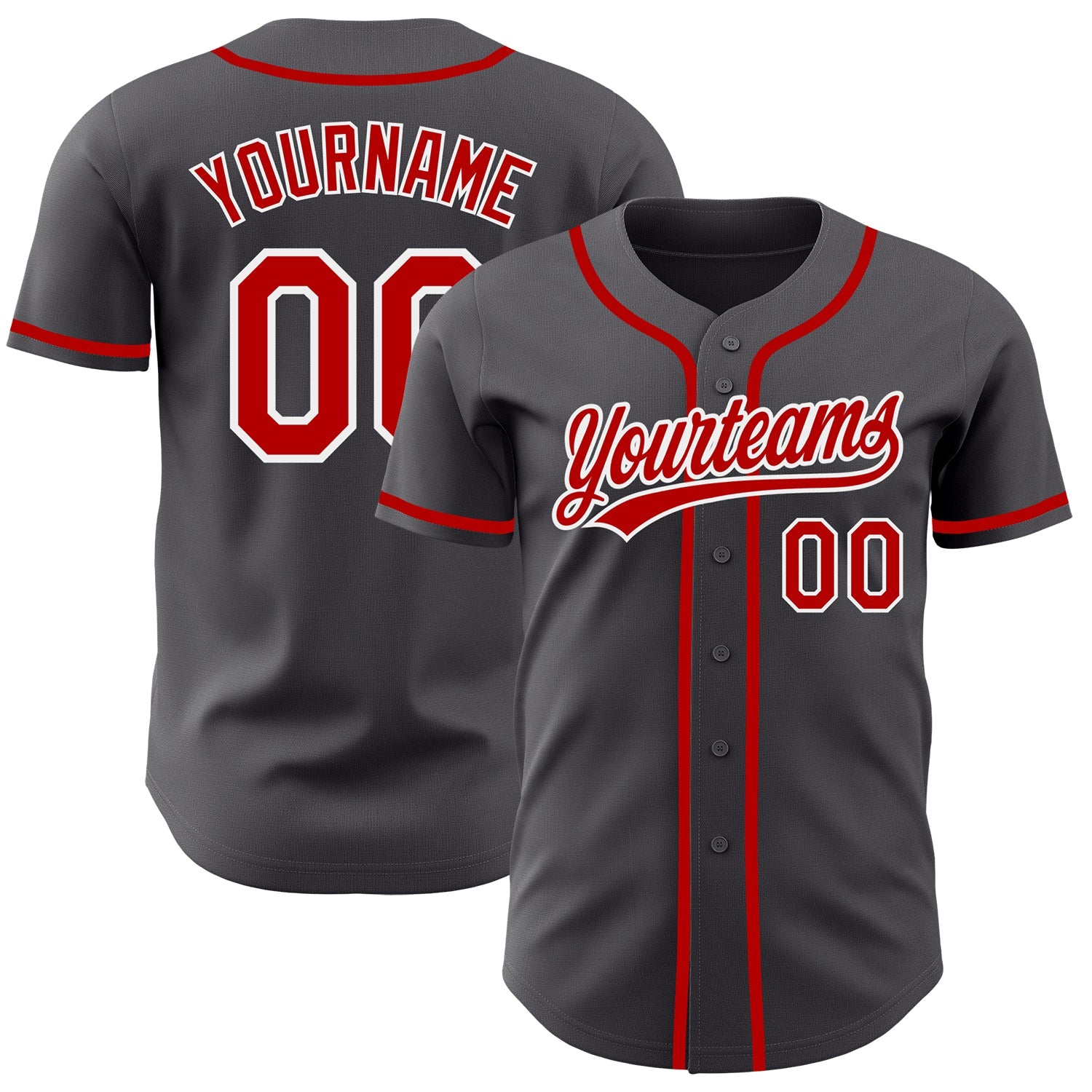 Custom Steel Gray Red-White Authentic Baseball Jersey